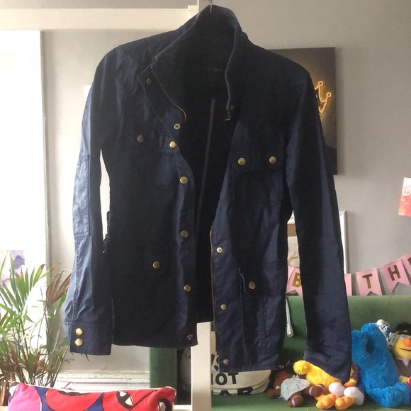 J crew downtown field jacket navy blue waxed cotton preppy casual office size S - Picture 2 of 5